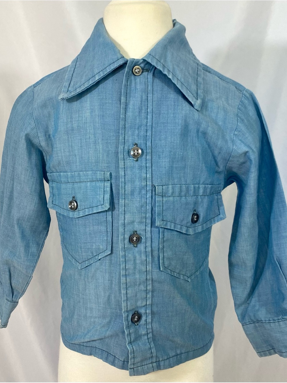 Boy’s Vintage 70’s Towncraft PennPrest Blue Chambray Long Sleeve Shirt 3 3T